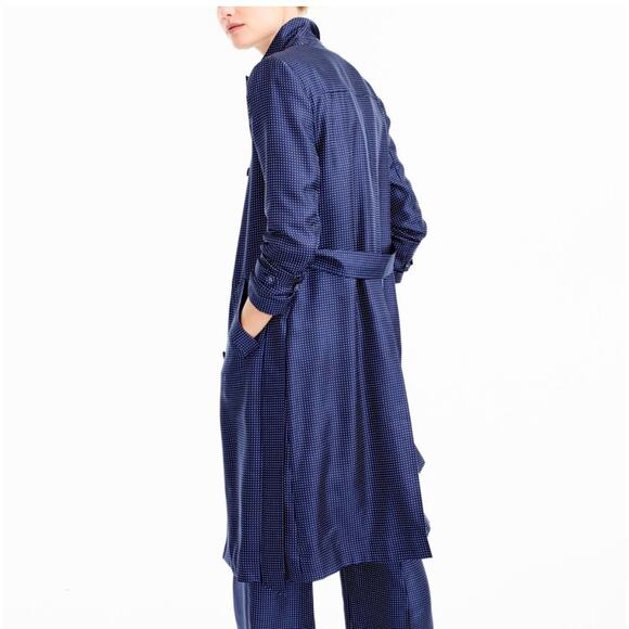J Crew Collection Silk Polka Dot Trench Dress Gilbert Blue White Size 2 - Picture 2 of 16